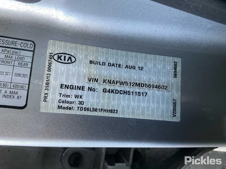 2013 Kia Cerato VIN KNAFW512MD5694602