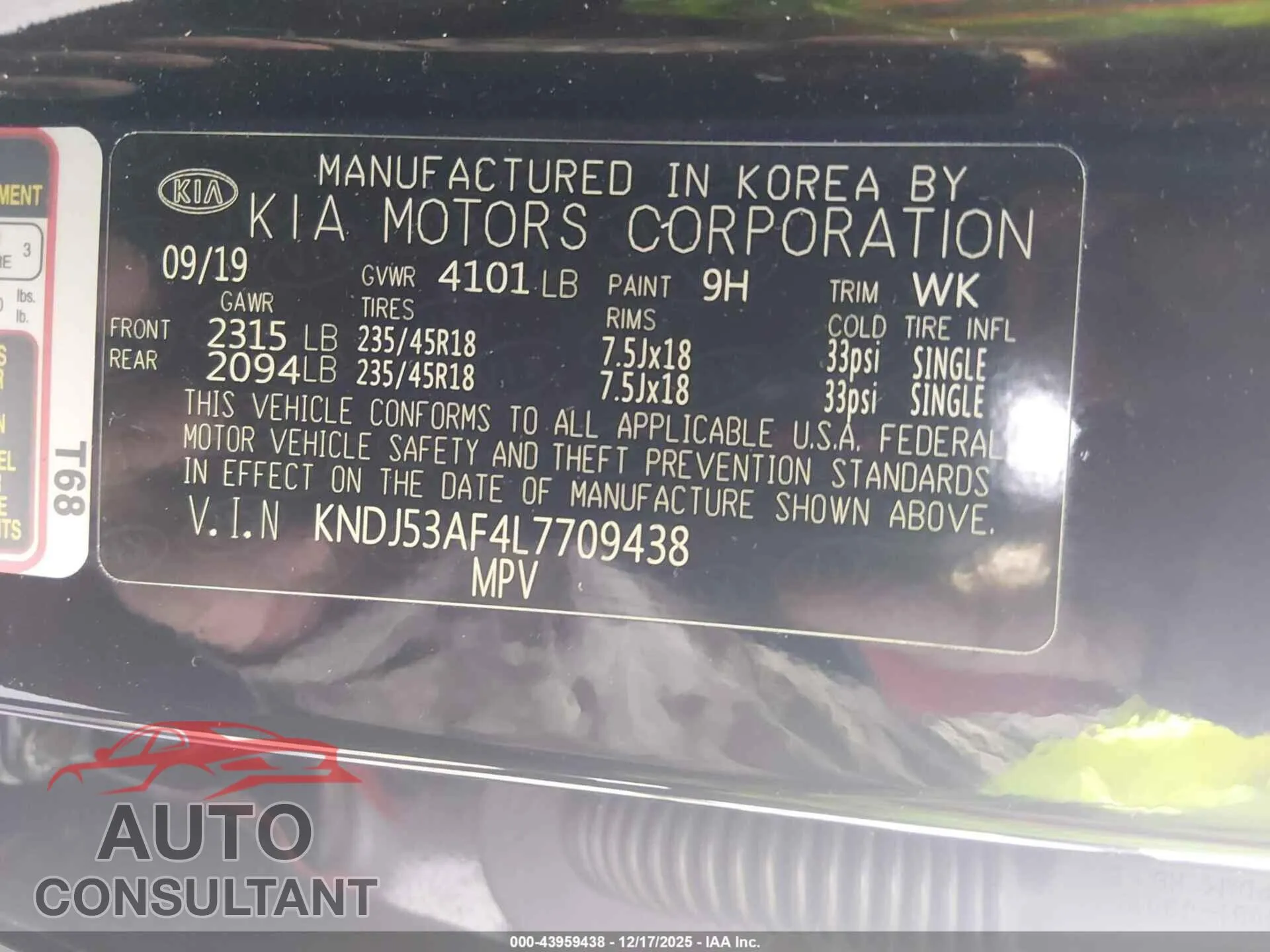 2020 KIA SOUL Damaged VIN KNDJ53AF4L7709438 – trunk area