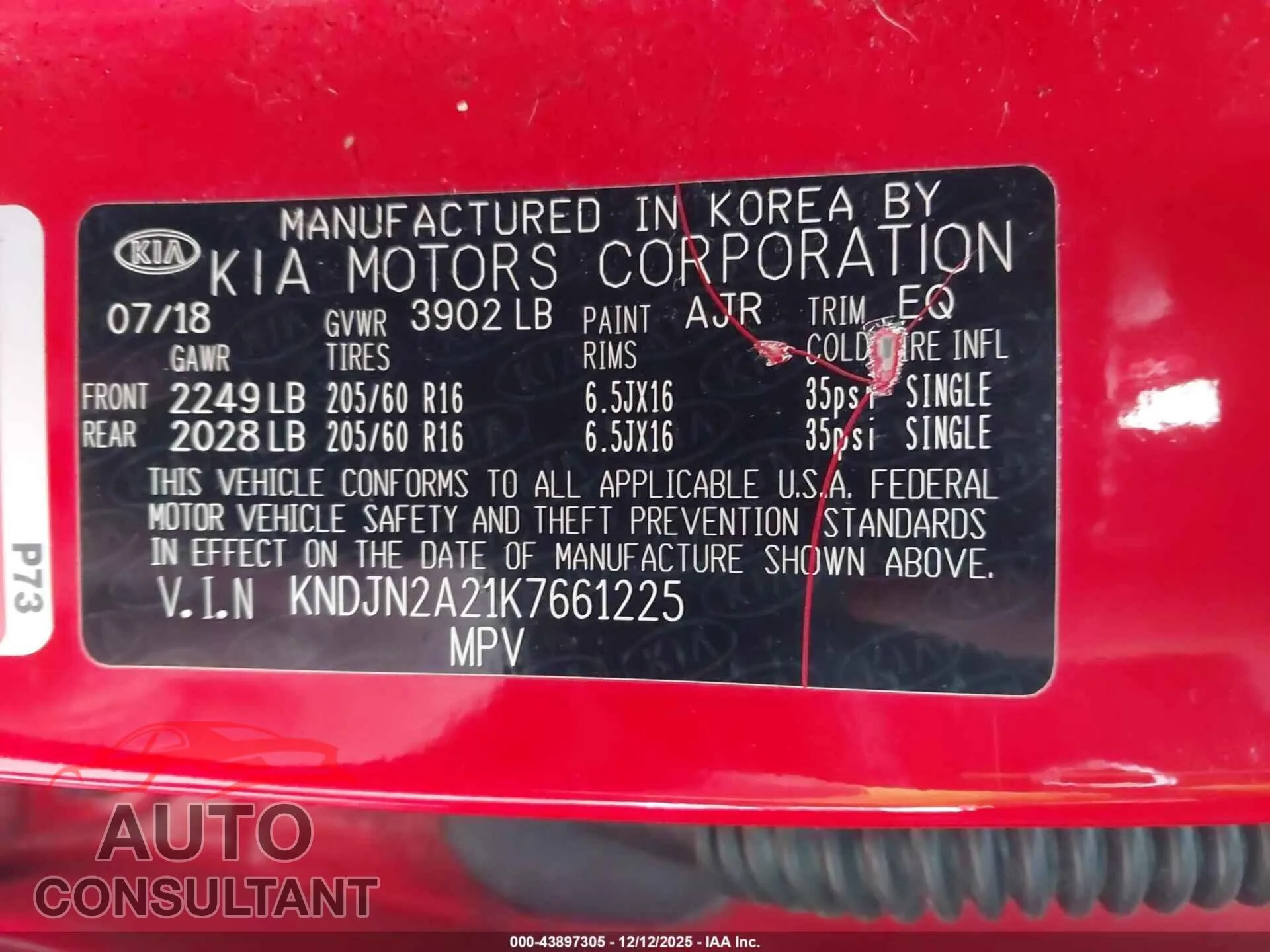 2019 KIA SOUL Damaged VIN KNDJN2A21K7661225 – trunk area