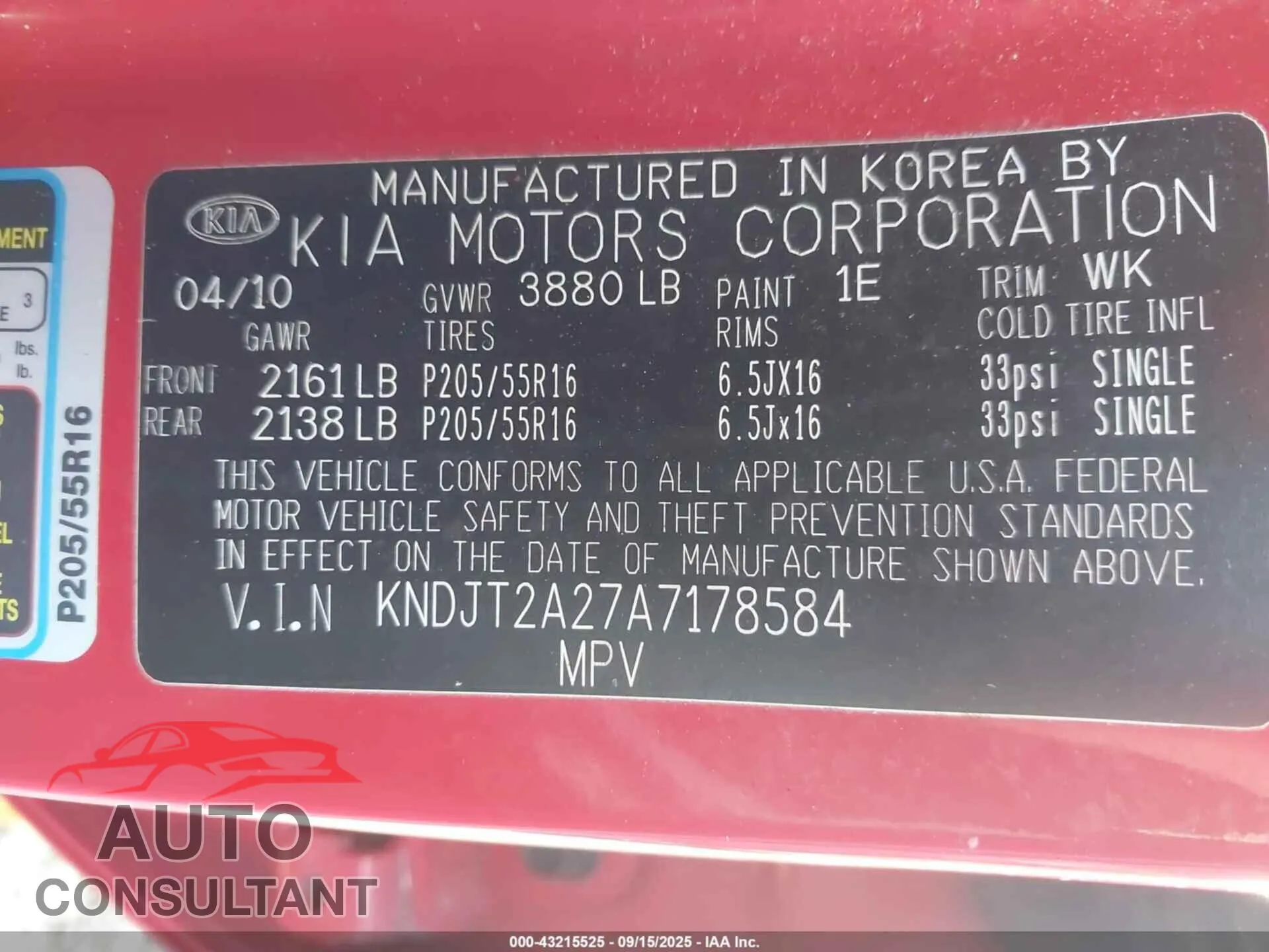 2010 KIA SOUL Damaged VIN KNDJT2A27A7178584 – trunk area