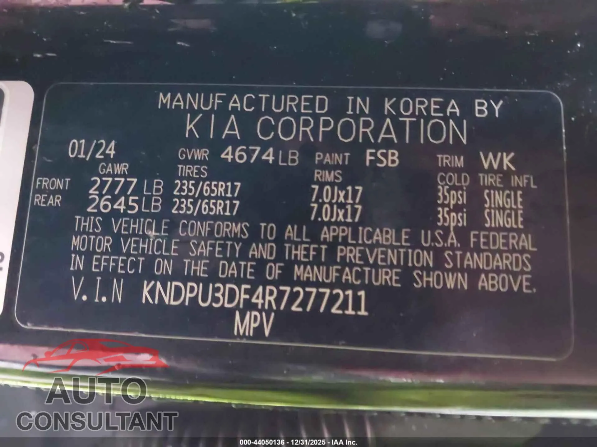 2024 KIA SPORTAGE Damaged VIN KNDPU3DF4R7277211 – trunk area