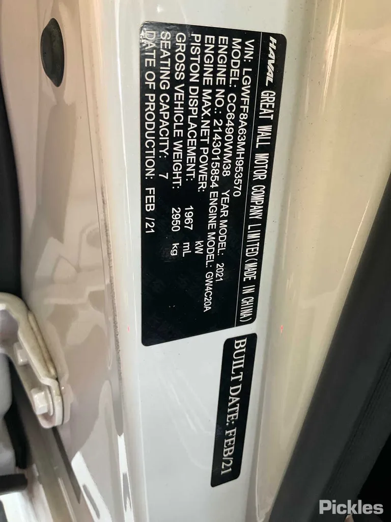 2021 Haval H9 VIN LGWFF8A63MH953570