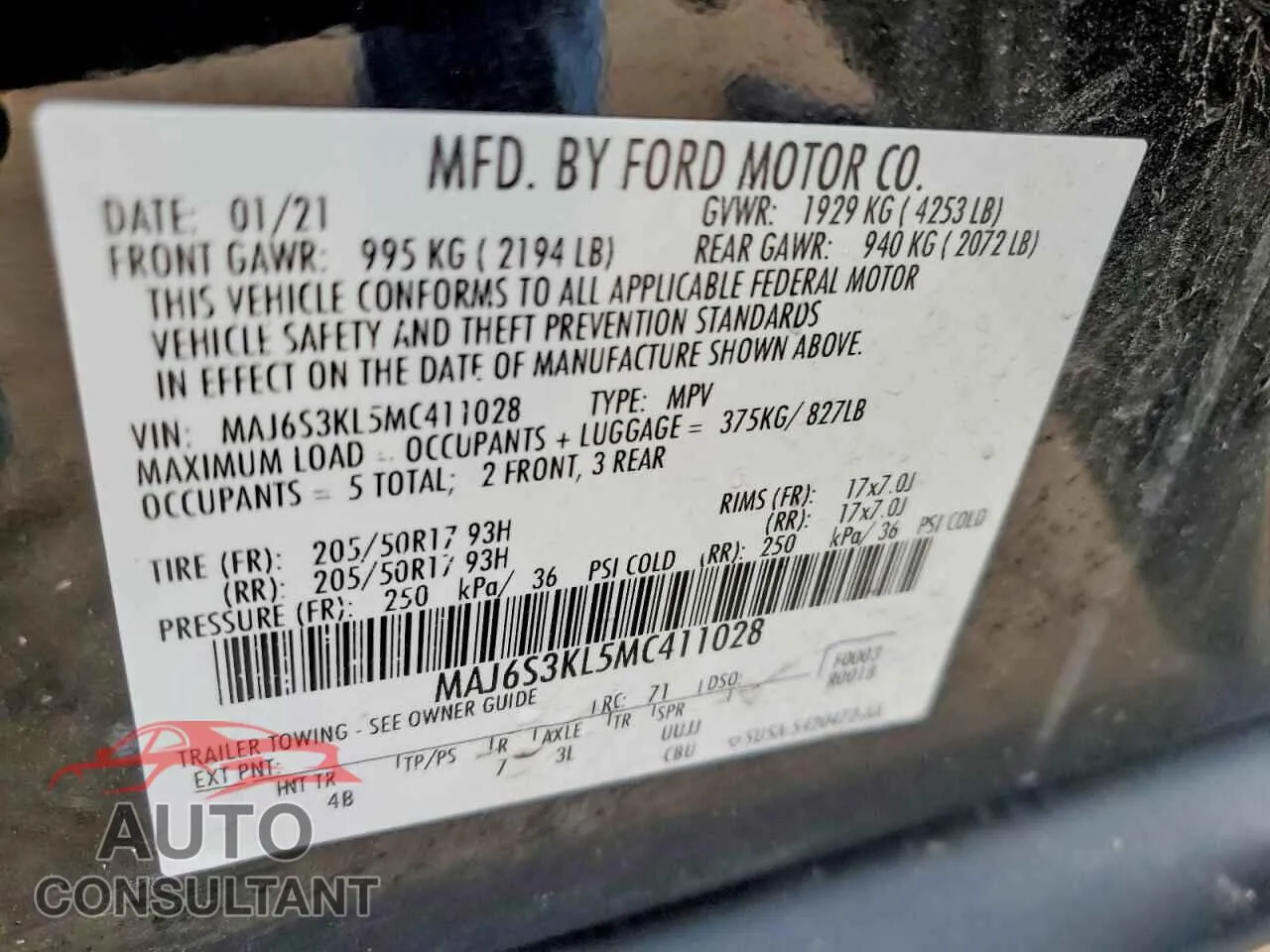 2021 FORD ECOSPORT Damaged VIN MAJ6S3KL5MC411028 – photo 14