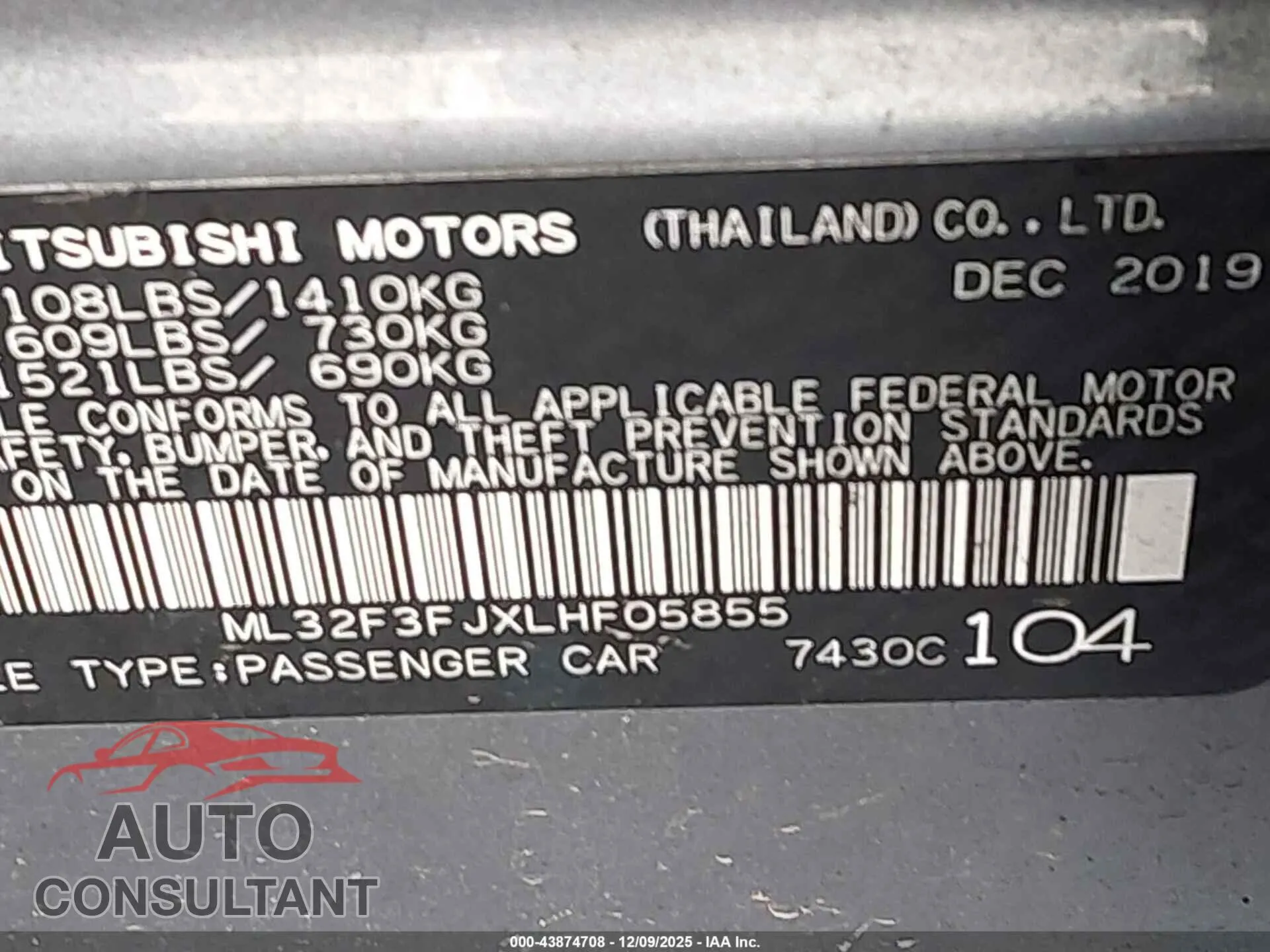 2020 MITSUBISHI MIRAGE G4 Damaged VIN ML32F3FJXLHF05855 – trunk area