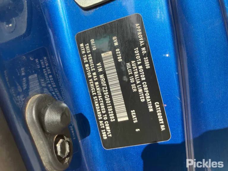 2010 Toyota Hilux VIN MR0FZ29G901592893