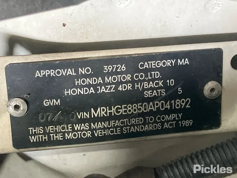2010 Honda Jazz Used VIN MRHGE8850AP041892 – odometer reading