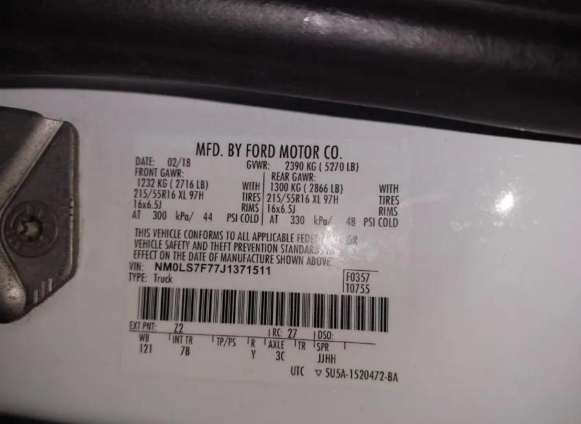 2018 FORD Transit Connect Damaged VIN NM0LS7F77J1371511 – side profile