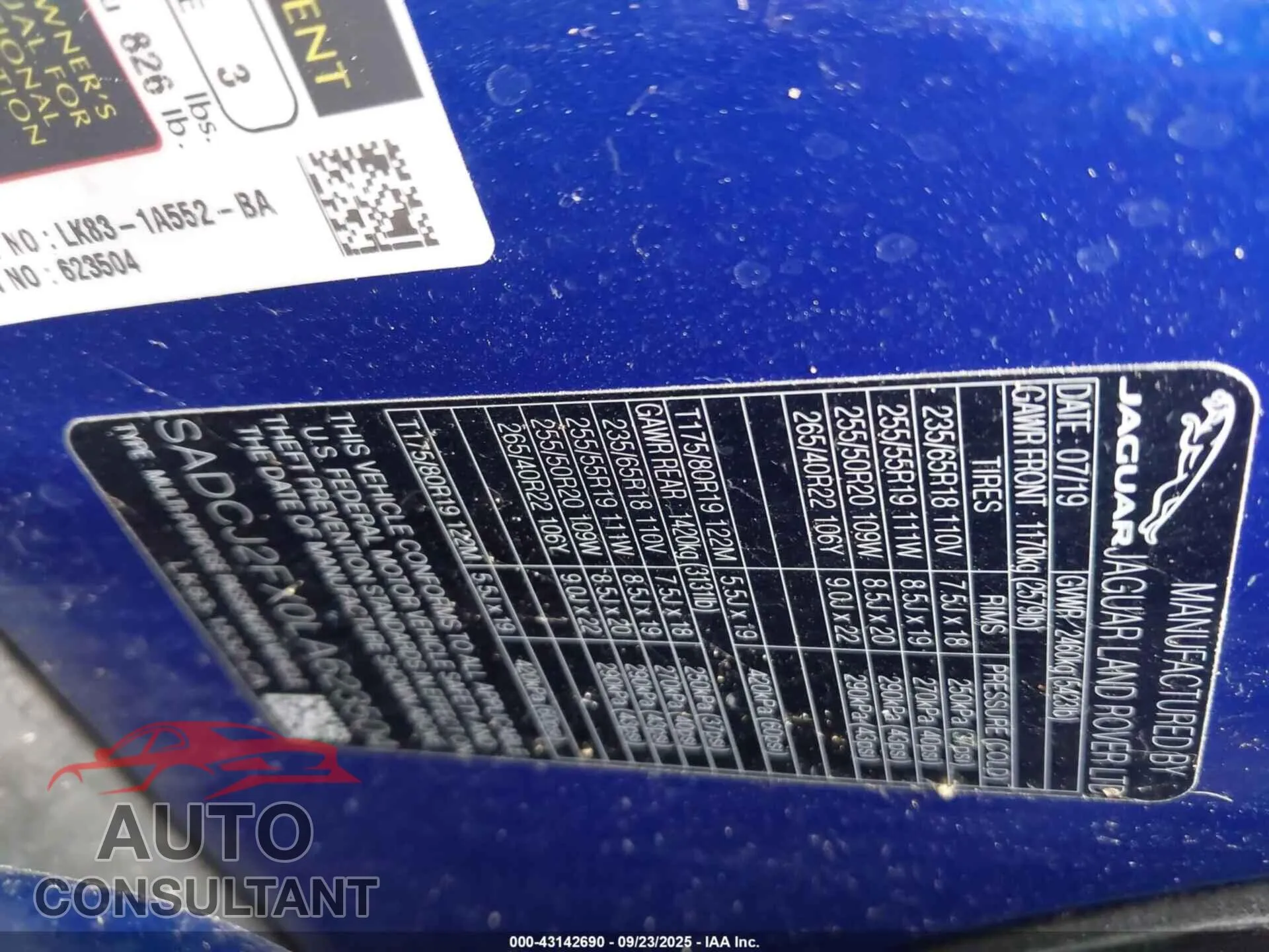 2020 JAGUAR F-PACE Damaged VIN SADCJ2FX0LA623504 – trunk area