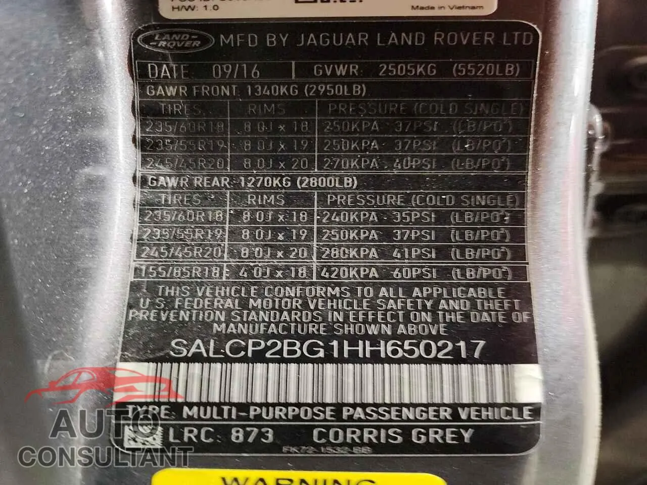 2017 LAND ROVER DISCOVERY Damaged VIN SALCP2BG1HH650217 – photo 12
