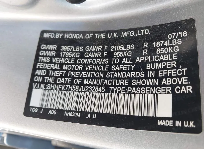 2018 HONDA Civic Used VIN SHHFK7H58JU232845 – photo 20