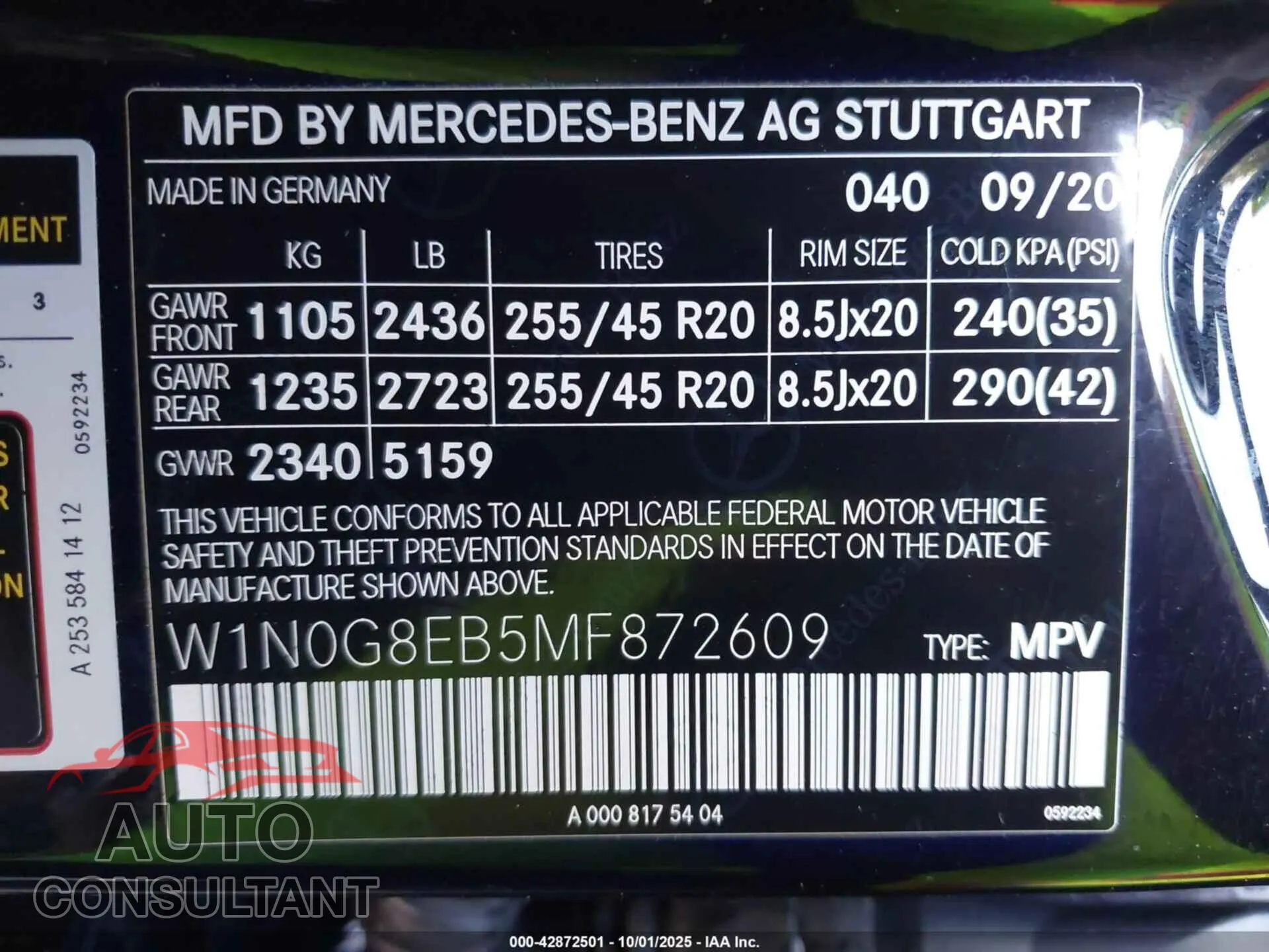 2021 MERCEDES-BENZ GLC 300 Damaged VIN W1N0G8EB5MF872609 – trunk area