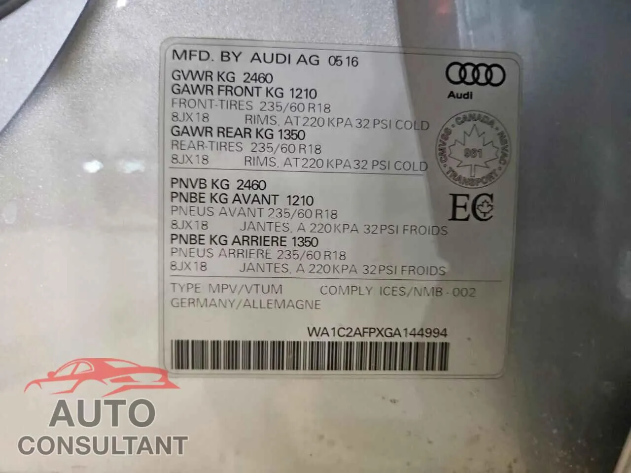 2016 AUDI Q5 Damaged VIN WA1C2AFPXGA144994 – photo 13