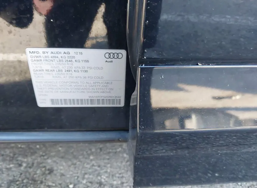 2016 AUDI Q3 Used VIN WA1EFCFS2GR013542 – odometer reading