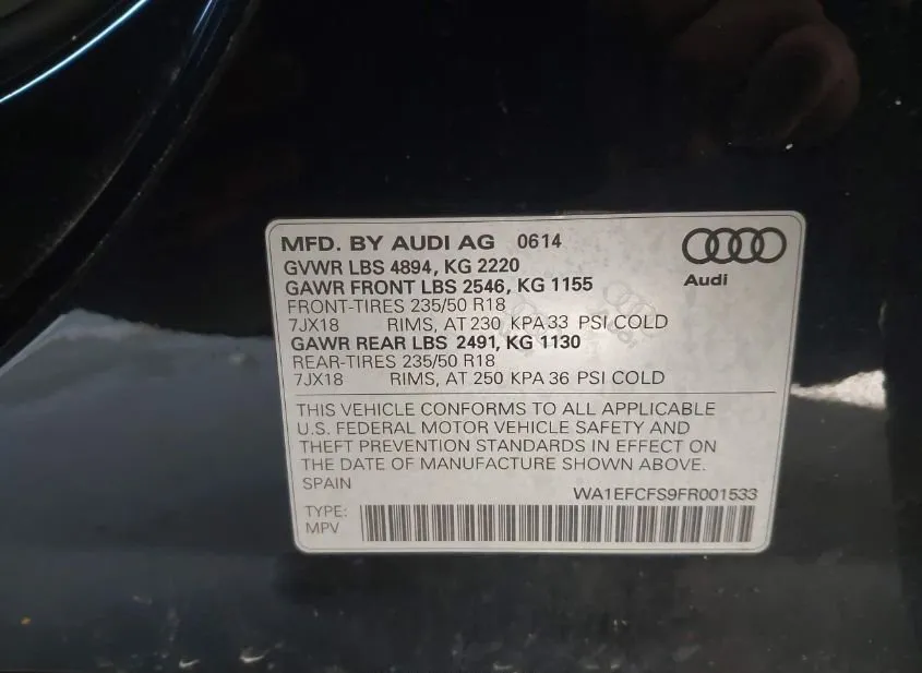 2015 AUDI Q3 Used VIN WA1EFCFS9FR001533 – dashboard
