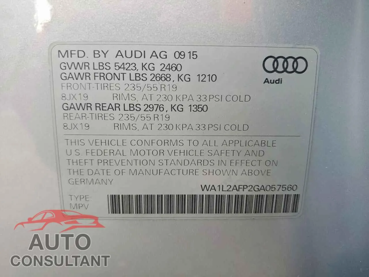 2016 AUDI Q5 Damaged VIN WA1L2AFP2GA057560 – photo 13