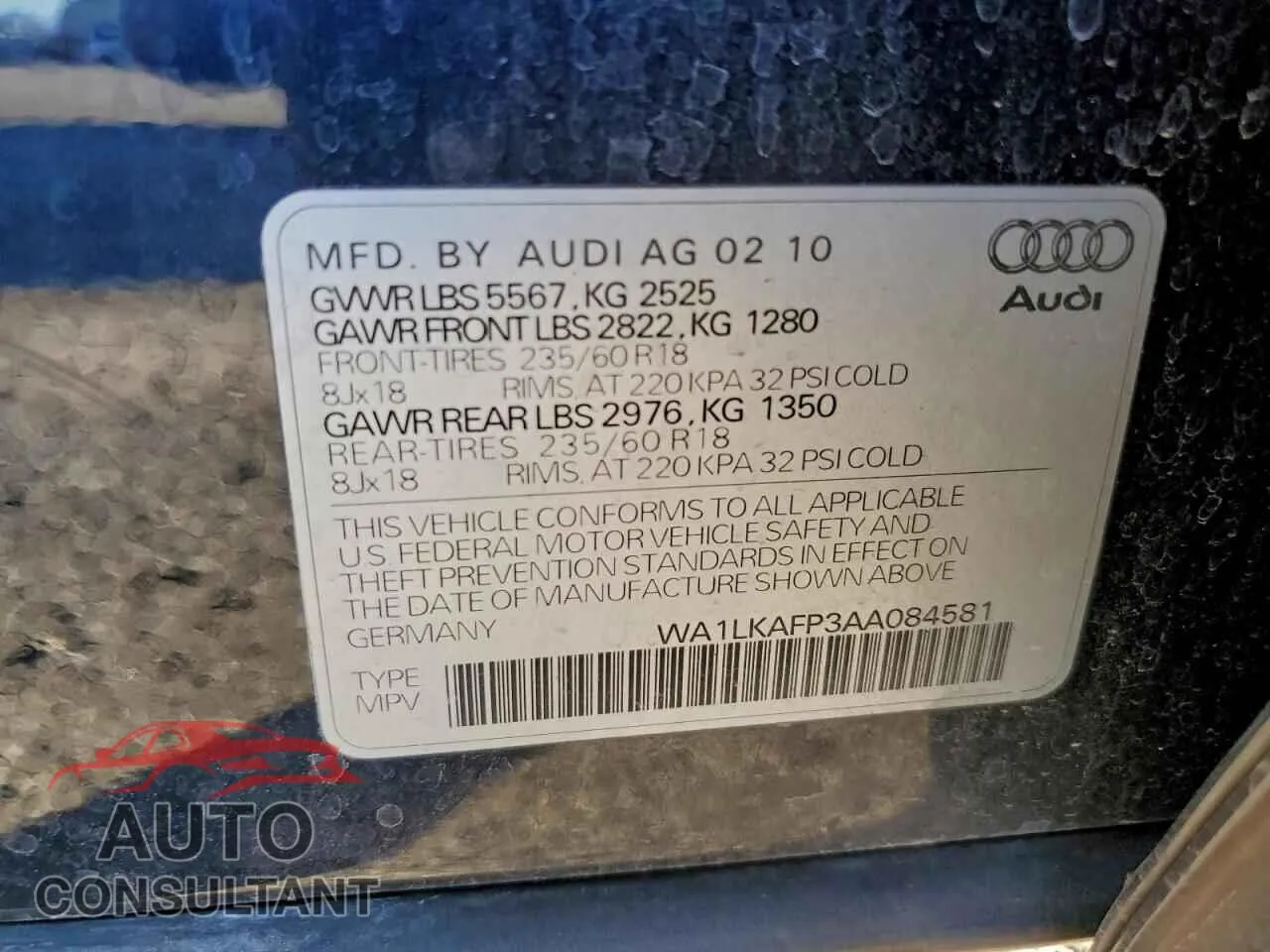 2010 AUDI Q5 Damaged VIN WA1LKAFP3AA084581 – photo 13