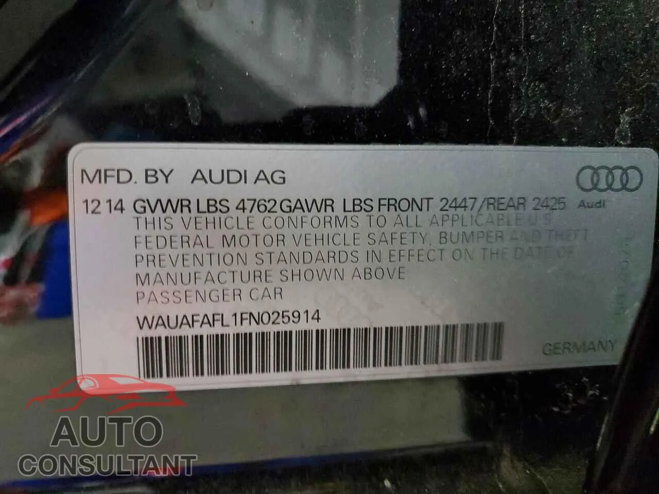 2015 AUDI A4 Damaged VIN WAUAFAFL1FN025914 – photo 12
