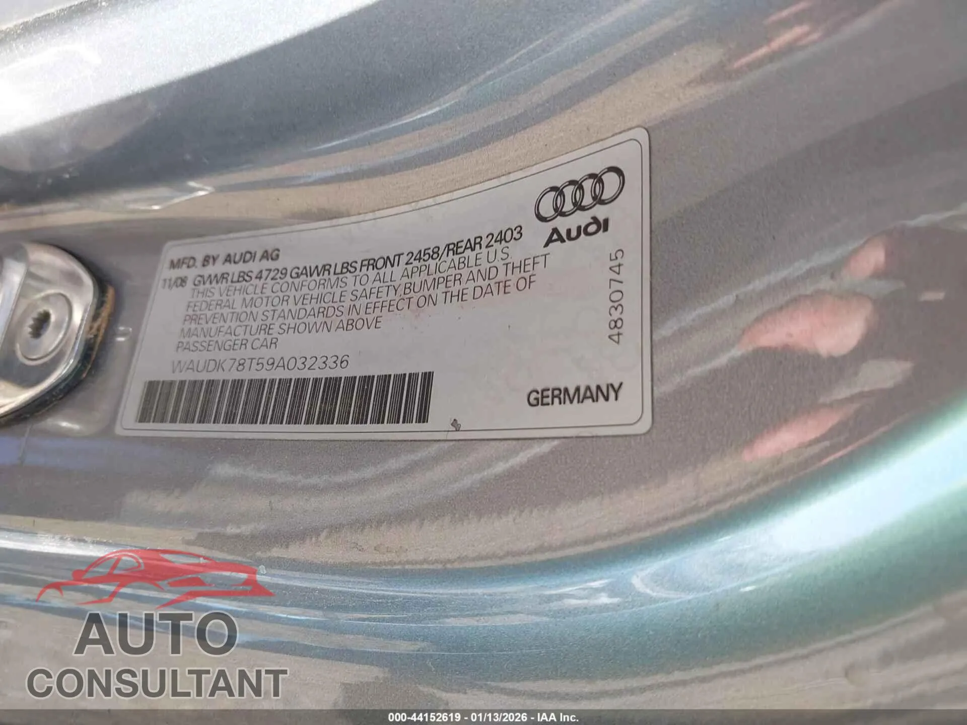 2009 AUDI A5 Damaged VIN WAUDK78T59A032336 – trunk area