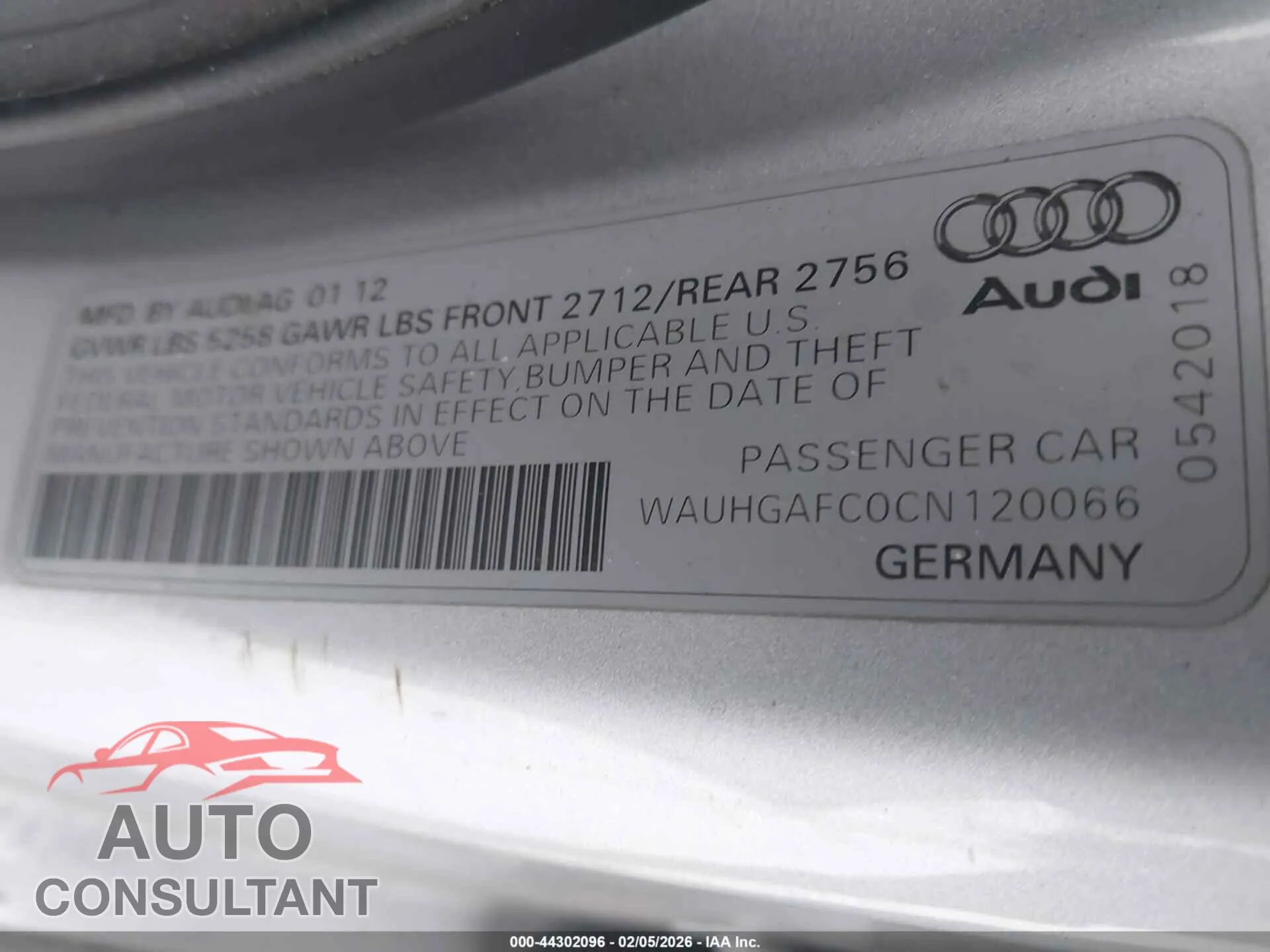 2012 AUDI A6 Used VIN WAUHGAFC0CN120066 – trunk area