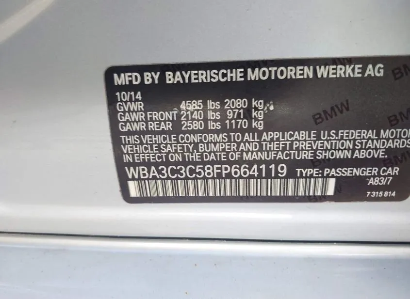 2015 BMW 320i Used VIN WBA3C3C58FP664119 – trunk area