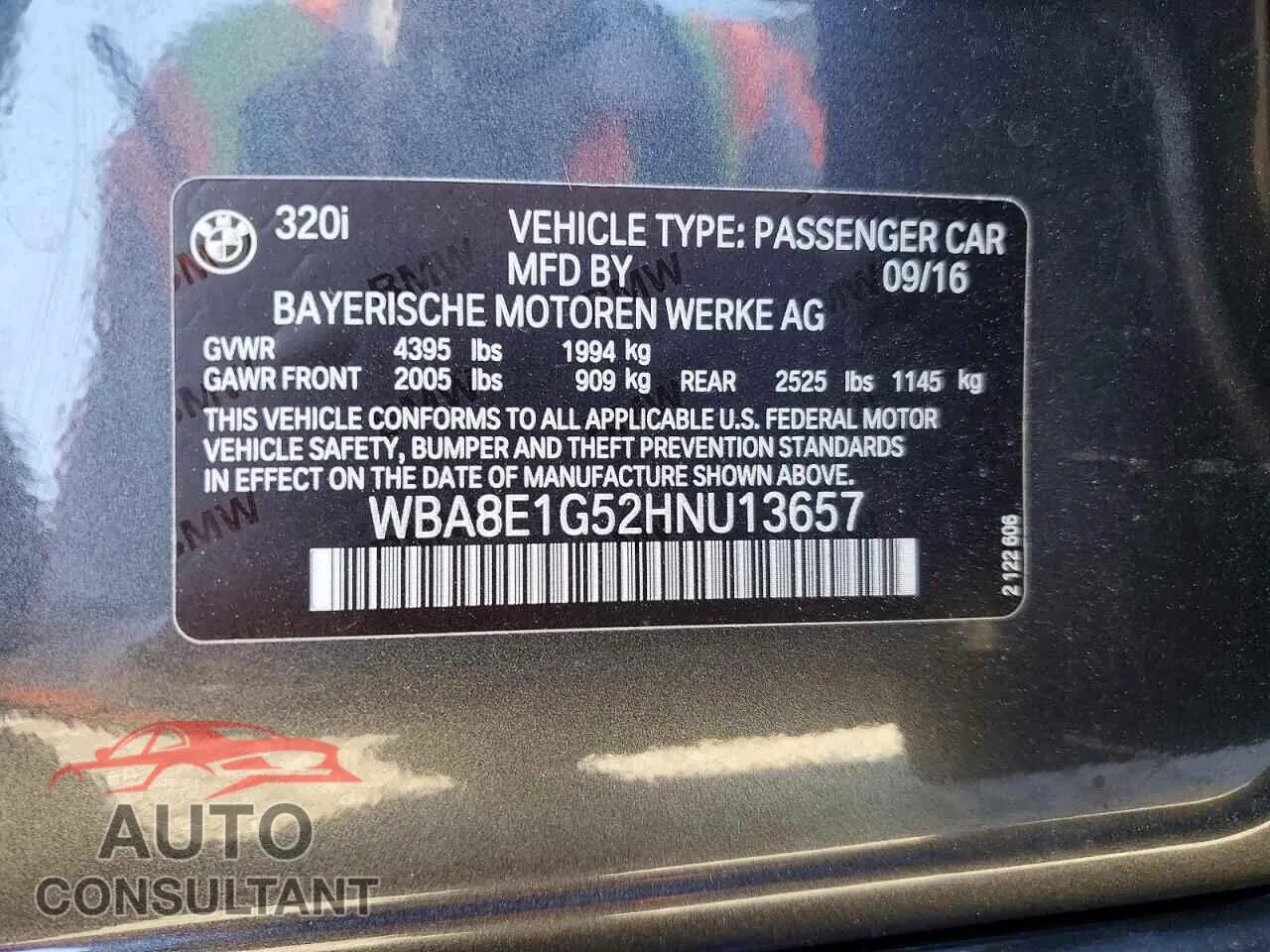 2017 BMW 3 SERIES Damaged VIN WBA8E1G52HNU13657 – photo 12