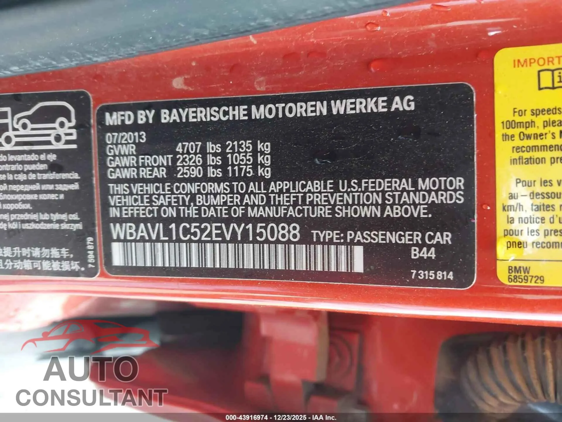 2014 BMW X1 Damaged VIN WBAVL1C52EVY15088 – trunk area