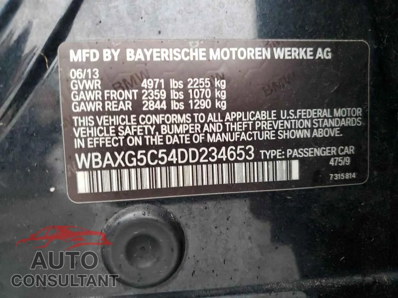 2013 BMW 5 SERIES Damaged VIN WBAXG5C54DD234653 – photo 12