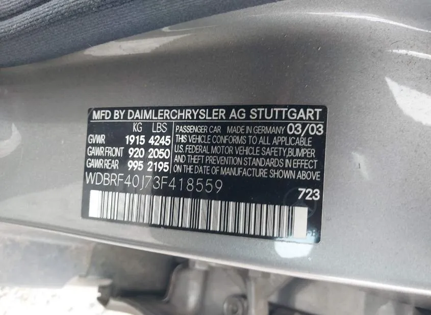 2003 MERCEDES-BENZ C-Class Used VIN WDBRF40J73F418559 – engine bay