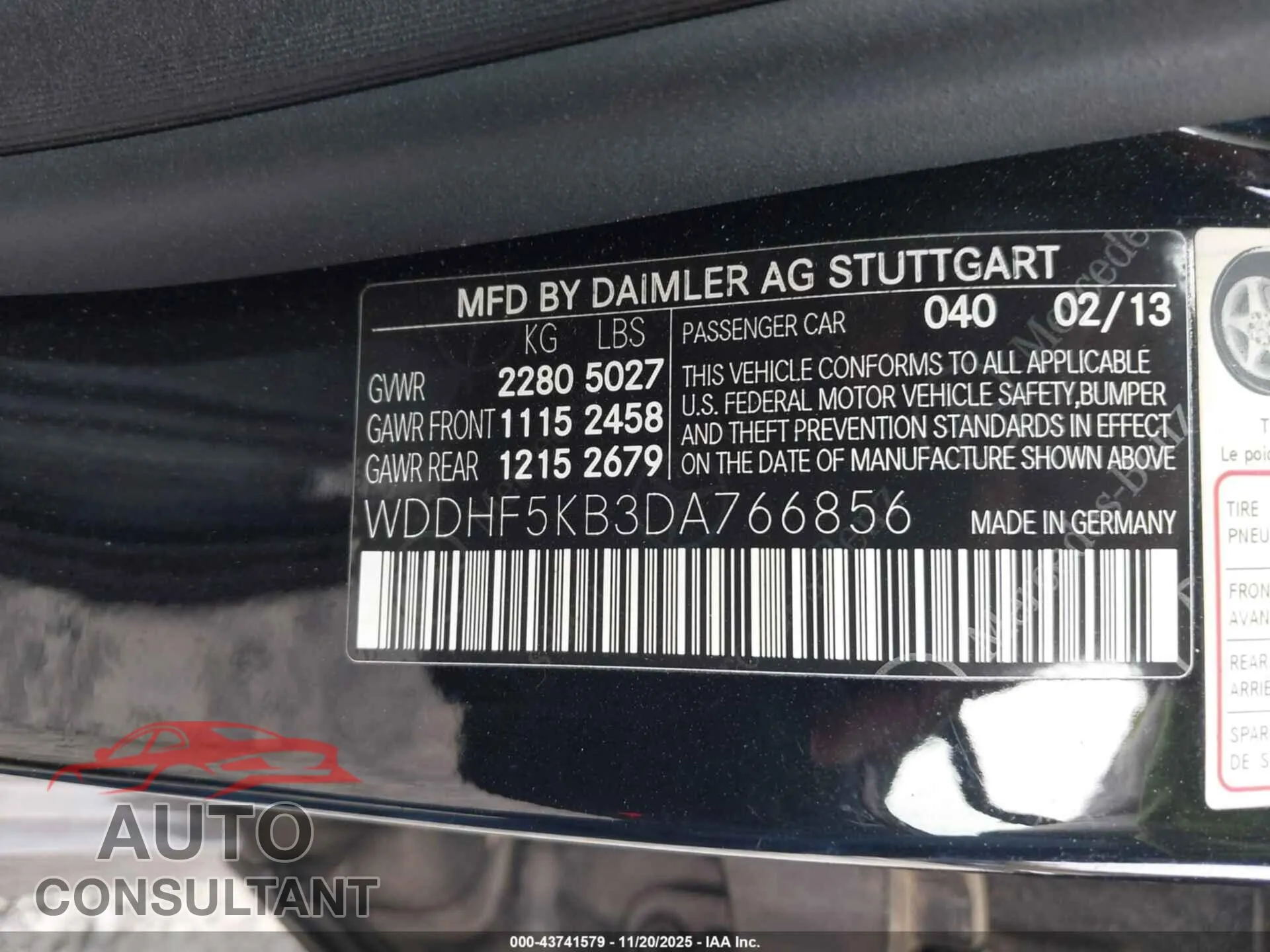 2013 MERCEDES-BENZ E 350 Damaged VIN WDDHF5KB3DA766856 – trunk area