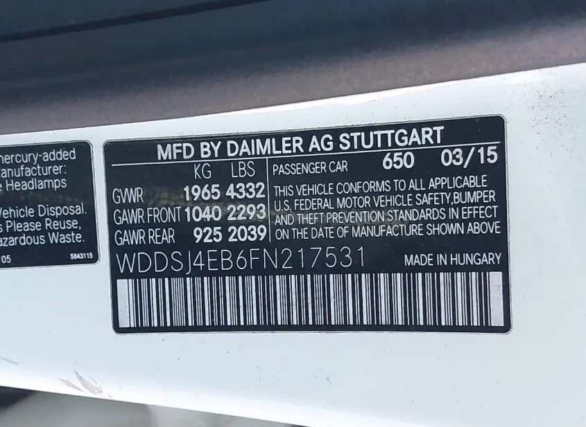 2015 MERCEDES-BENZ CLA-Class Used VIN WDDSJ4EB6FN217531 – dashboard