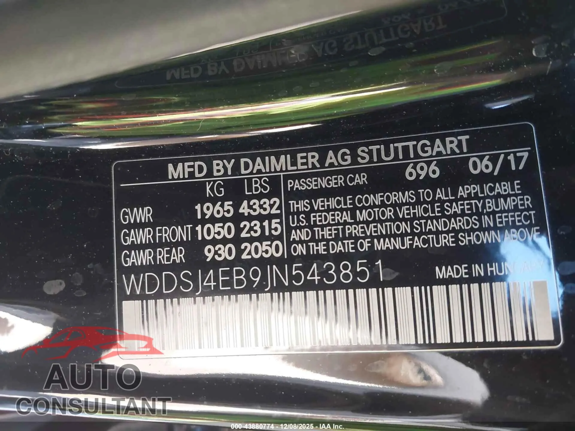 2018 MERCEDES-BENZ CLA 250 Damaged VIN WDDSJ4EB9JN543851 – trunk area