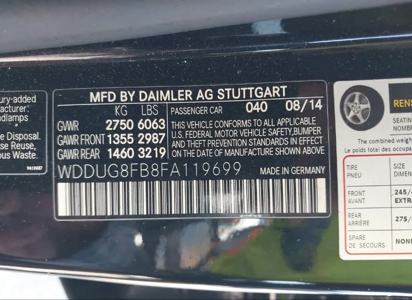 2015 MERCEDES-BENZ S-Class Used VIN WDDUG8FB8FA119699 – photo 17 2015 MERCEDES-BENZ S-Class Used VIN WDDUG8FB8FA119699 – photo 17