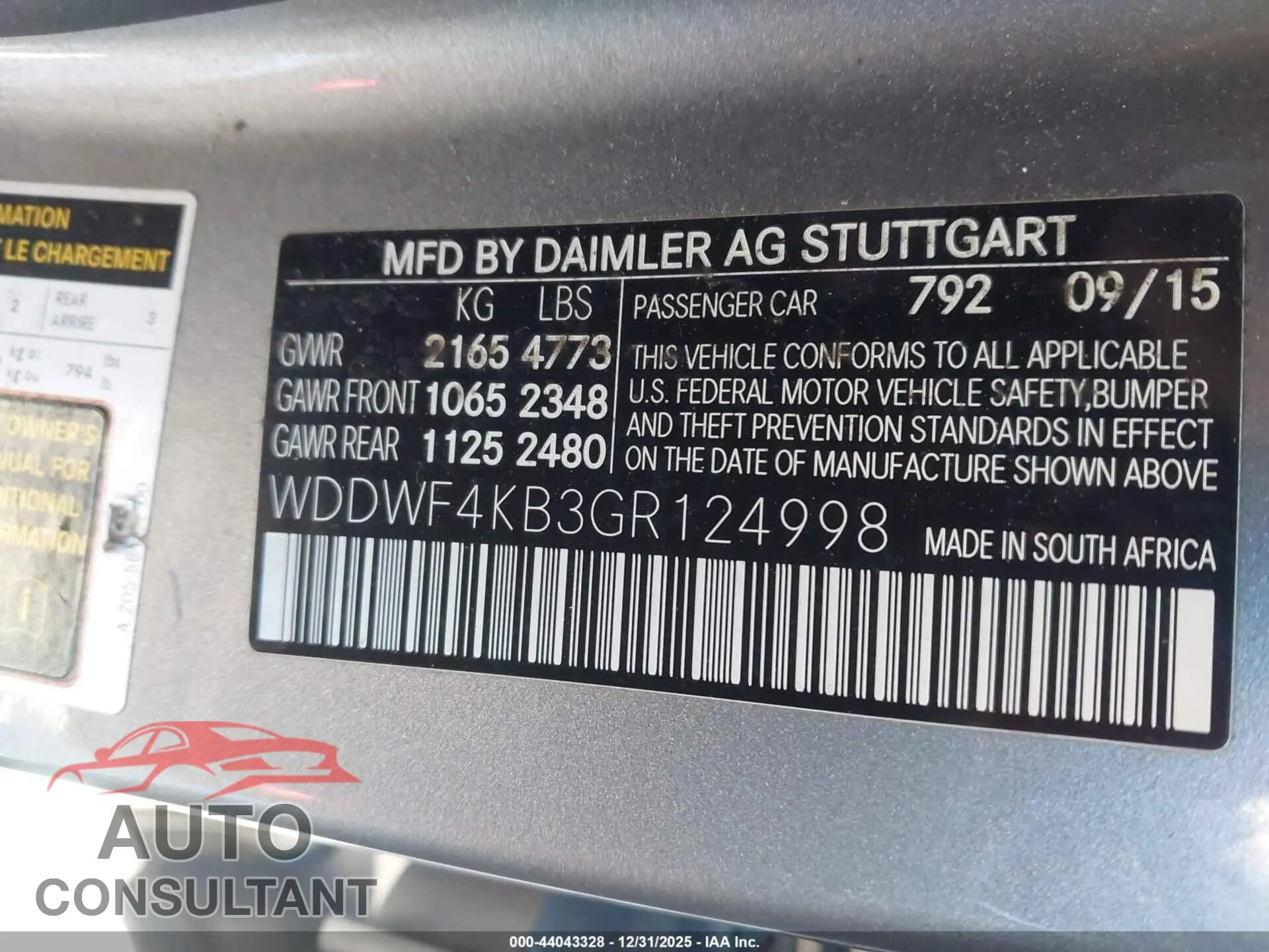 2016 MERCEDES-BENZ C 300 Damaged VIN WDDWF4KB3GR124998 – trunk area