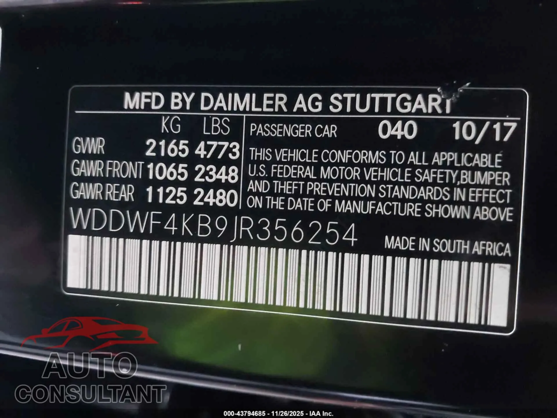 2018 MERCEDES-BENZ C 300 Damaged VIN WDDWF4KB9JR356254 – trunk area