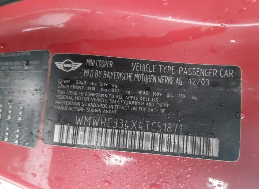 2004 MINI Cooper Used VIN WMWRC334X4TC51871 – interior seats
